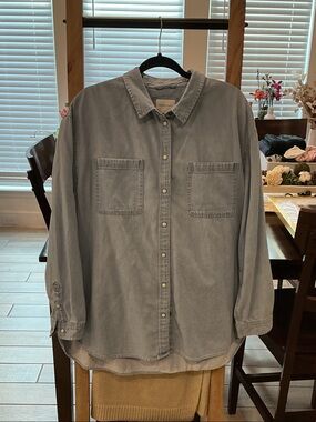 American Eagle Outfitters Light Blue Washed Denim Button-Down Shirt